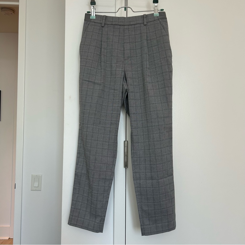 Uniqlo Grey High-Waist Glen Check Tapered Trousers - Picture 1 of 8